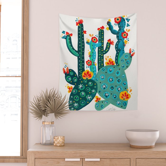 Cactus Garden Acrylic - Teal Wall Tapestry Gallery Image 2