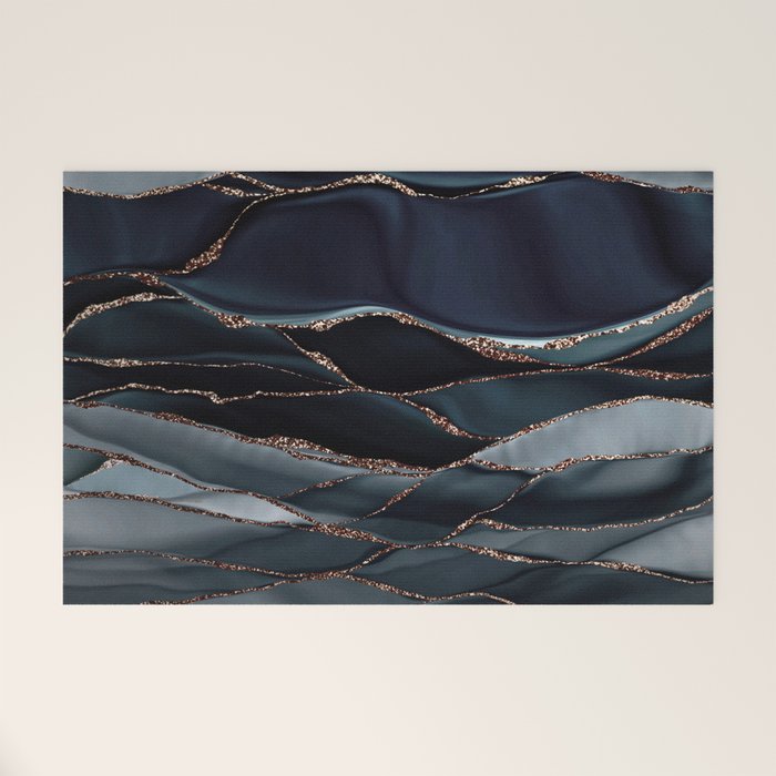 Midnight Marble Deep Ocean Waves Welcome Mat Gallery Image 1