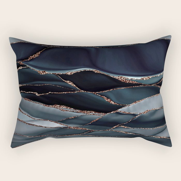 Midnight Marble Deep Ocean Waves Rectangular Pillow Gallery Image 2