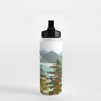 Forest green teal blue watercolor hand painted landscape Water Bottle Gallery Image 2