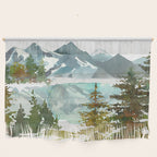 Forest green teal blue watercolor hand painted landscape Wall Hanging Gallery Image 1
