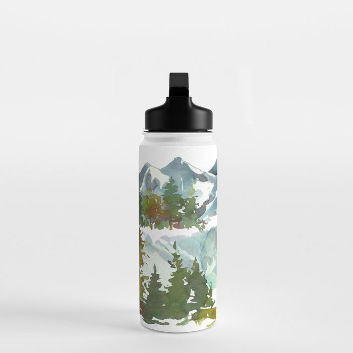 Forest green teal blue watercolor hand painted landscape Water Bottle Gallery Image 3