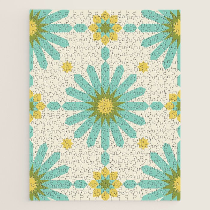 Geometric Starbursts - Blue + Yellow Jigsaw Puzzle Gallery Image 1