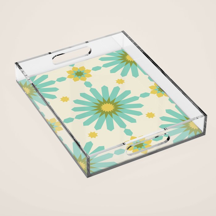 Geometric Starbursts - Blue + Yellow Acrylic Tray Gallery Image 1