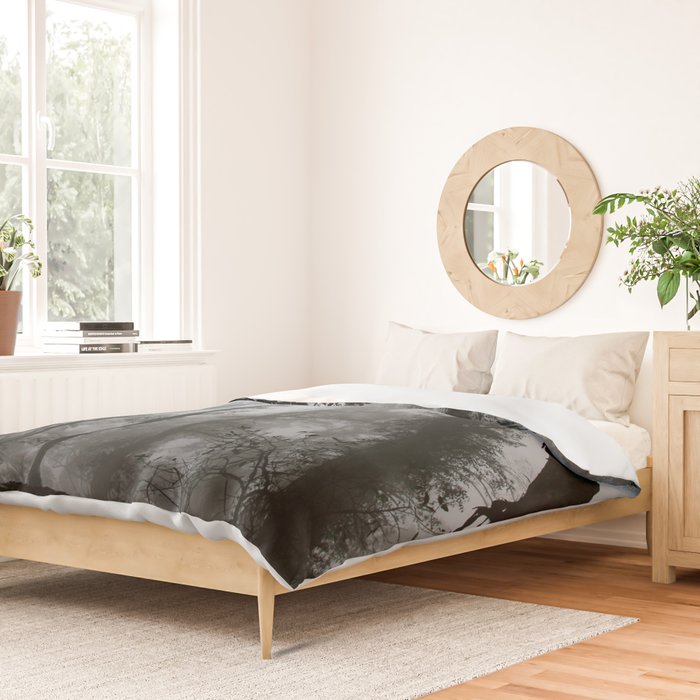 The Dark Forest (Black and White) Duvet Cover Gallery Image 2