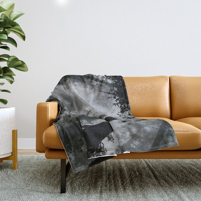 The Dark Forest (Black and White) Throw Blanket Gallery Image 1