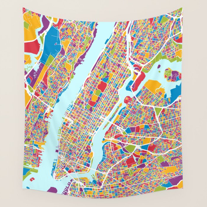 New York City Street Map Wall Tapestry