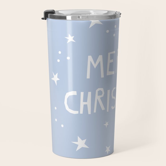 Merry Christmas light blue and white  Travel Mug Gallery Image 3