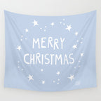 Merry Christmas light blue and white  Wall Tapestry Gallery Image 4