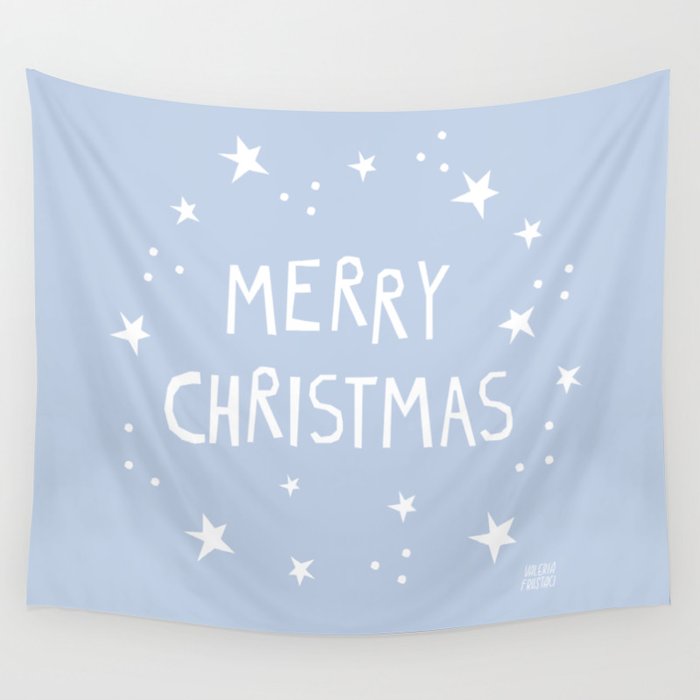 Merry Christmas light blue and white  Wall Tapestry Gallery Image 4