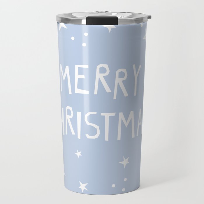 Merry Christmas light blue and white  Travel Mug Gallery Image 1