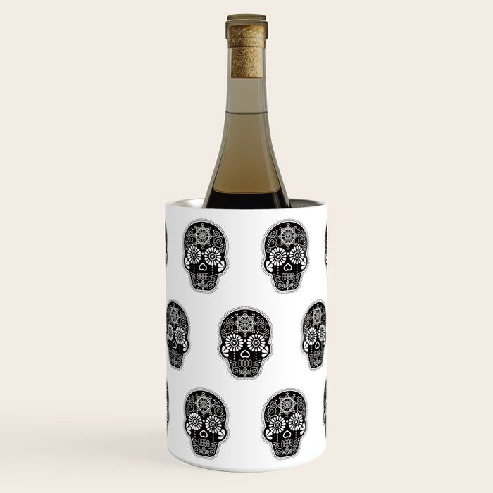 DÃ­a de Muertos Calavera â¢ Mexican Sugar Skull - Black Palette Wine Chiller Gallery Image 1