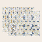 Scandinavian Geometric Floral Pattern  Nordic Folk Tile Design Blue and Mustard Modern Decor Placemat Gallery Image 1