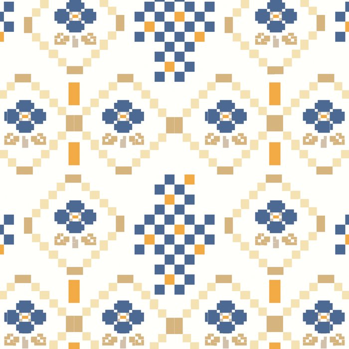 Scandinavian Geometric Floral Pattern  Nordic Folk Tile Design Blue and Mustard Modern Decor Coffee Mug Gallery Image 2