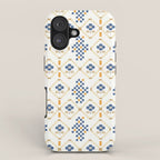 Scandinavian Geometric Floral Pattern  Nordic Folk Tile Design Blue and Mustard Modern Decor iPhone Case Gallery Image 1