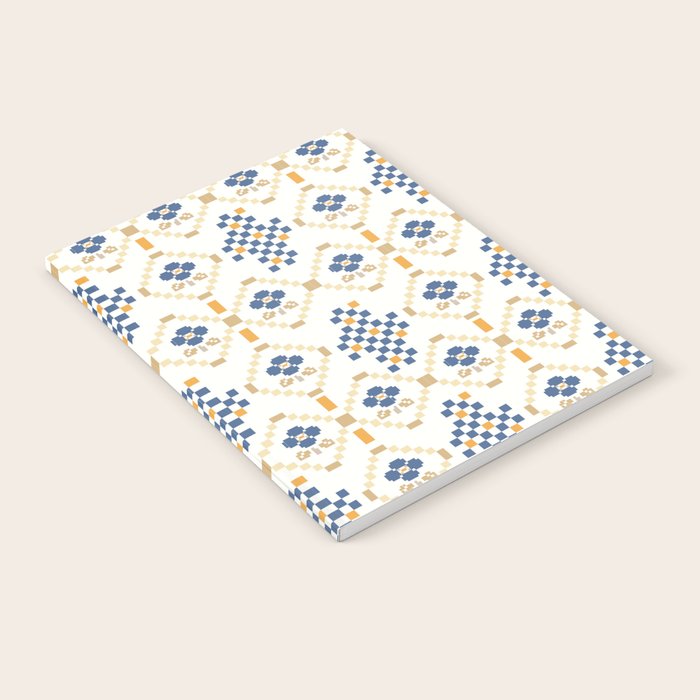 Scandinavian Geometric Floral Pattern  Nordic Folk Tile Design Blue and Mustard Modern Decor Notebook Gallery Image 2