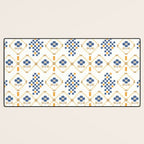 Scandinavian Geometric Floral Pattern  Nordic Folk Tile Design Blue and Mustard Modern Decor Desk Mat Gallery Image 3