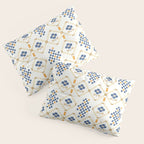 Scandinavian Geometric Floral Pattern  Nordic Folk Tile Design Blue and Mustard Modern Decor Pillow Sham Gallery Image 3