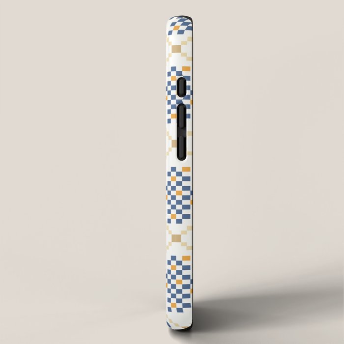 Scandinavian Geometric Floral Pattern  Nordic Folk Tile Design Blue and Mustard Modern Decor iPhone Case Gallery Image 2
