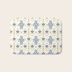 Scandinavian Geometric Floral Pattern  Nordic Folk Tile Design Blue and Mustard Modern Decor Bath Mat Gallery Image 1