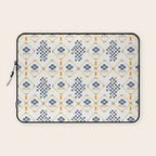 Scandinavian Geometric Floral Pattern  Nordic Folk Tile Design Blue and Mustard Modern Decor Laptop Sleeve Gallery Image 1