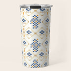 Scandinavian Geometric Floral Pattern  Nordic Folk Tile Design Blue and Mustard Modern Decor Travel Mug Gallery Image 1