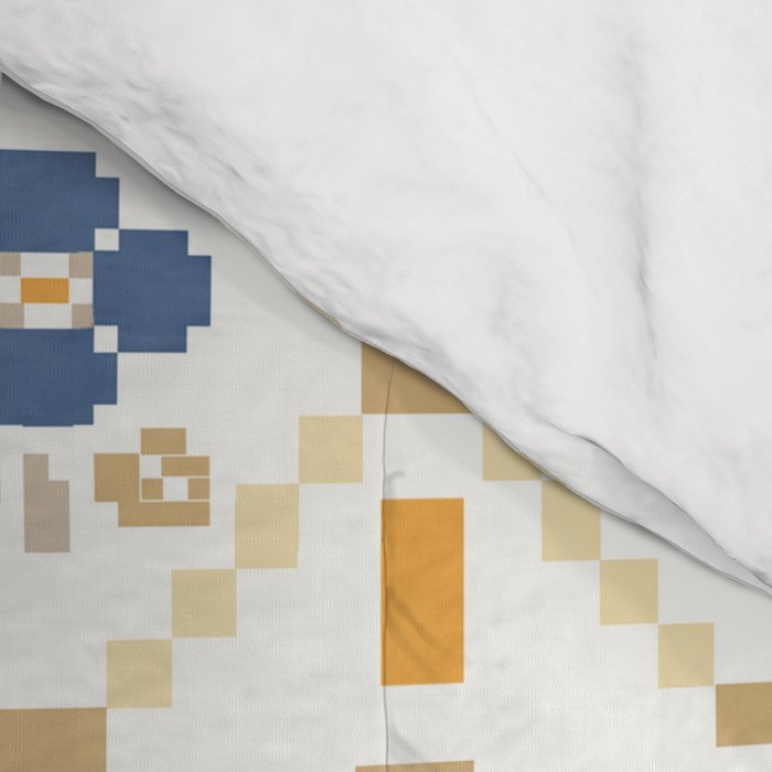 Scandinavian Geometric Floral Pattern  Nordic Folk Tile Design Blue and Mustard Modern Decor Comforter Gallery Image 4