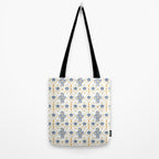 Scandinavian Geometric Floral Pattern  Nordic Folk Tile Design Blue and Mustard Modern Decor Tote Bag Gallery Image 2