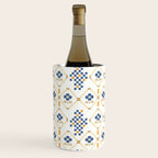Scandinavian Geometric Floral Pattern  Nordic Folk Tile Design Blue and Mustard Modern Decor Wine Chiller Gallery Image 1