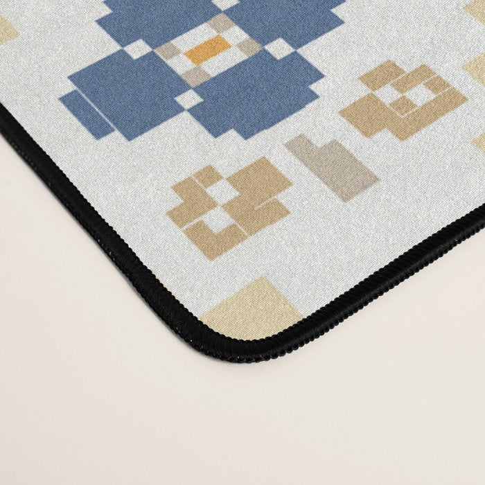 Scandinavian Geometric Floral Pattern  Nordic Folk Tile Design Blue and Mustard Modern Decor Desk Mat Gallery Image 4