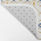 Scandinavian Geometric Floral Pattern  Nordic Folk Tile Design Blue and Mustard Modern Decor Bath Mat Gallery Image 2