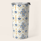 Scandinavian Geometric Floral Pattern  Nordic Folk Tile Design Blue and Mustard Modern Decor Travel Mug Gallery Image 2
