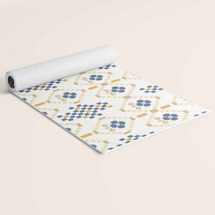 Scandinavian Geometric Floral Pattern  Nordic Folk Tile Design Blue and Mustard Modern Decor Yoga Mat Gallery Image 2