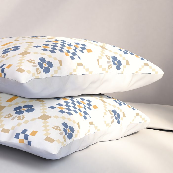 Scandinavian Geometric Floral Pattern  Nordic Folk Tile Design Blue and Mustard Modern Decor Pillow Sham Gallery Image 3