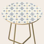 Scandinavian Geometric Floral Pattern  Nordic Folk Tile Design Blue and Mustard Modern Decor Side Table Gallery Image 2