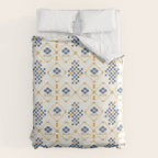 Scandinavian Geometric Floral Pattern  Nordic Folk Tile Design Blue and Mustard Modern Decor Duvet Cover Gallery Image 6