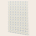 Scandinavian Geometric Floral Pattern  Nordic Folk Tile Design Blue and Mustard Modern Decor Wallpaper Gallery Image 2