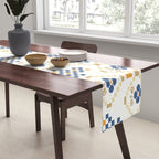 Scandinavian Geometric Floral Pattern  Nordic Folk Tile Design Blue and Mustard Modern Decor Table Runner Gallery Image 2