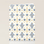 Scandinavian Geometric Floral Pattern  Nordic Folk Tile Design Blue and Mustard Modern Decor Stationery Card Gallery Image 2