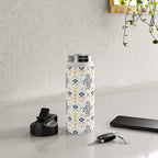 Scandinavian Geometric Floral Pattern  Nordic Folk Tile Design Blue and Mustard Modern Decor Water Bottle Gallery Image 4
