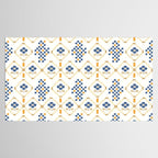 Scandinavian Geometric Floral Pattern  Nordic Folk Tile Design Blue and Mustard Modern Decor Tablecloth Gallery Image 2