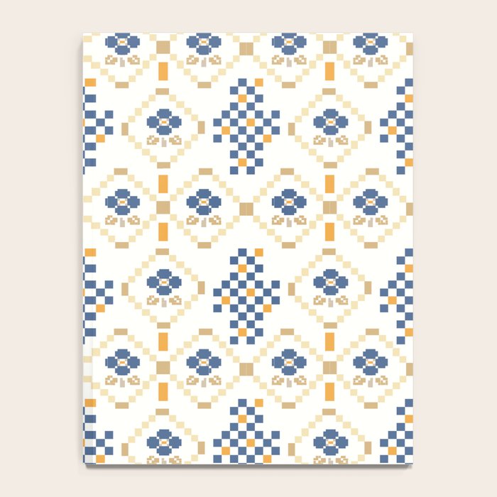 Scandinavian Geometric Floral Pattern  Nordic Folk Tile Design Blue and Mustard Modern Decor Notebook Gallery Image 4