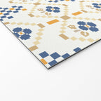 Scandinavian Geometric Floral Pattern  Nordic Folk Tile Design Blue and Mustard Modern Decor Welcome Mat Gallery Image 2