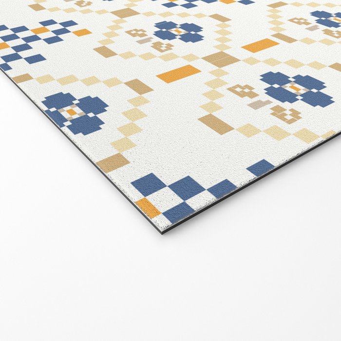 Scandinavian Geometric Floral Pattern  Nordic Folk Tile Design Blue and Mustard Modern Decor Welcome Mat Gallery Image 2