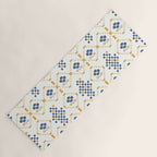 Scandinavian Geometric Floral Pattern  Nordic Folk Tile Design Blue and Mustard Modern Decor Yoga Mat Gallery Image 1