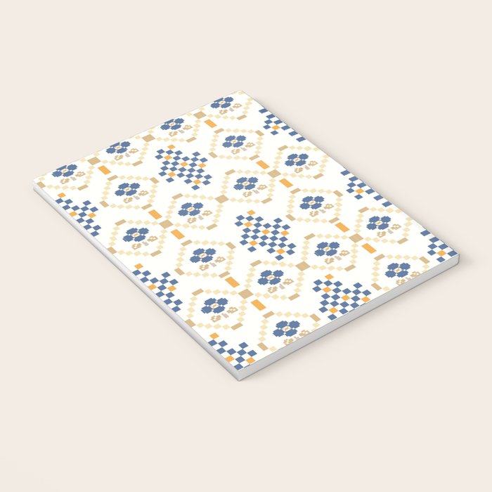 Scandinavian Geometric Floral Pattern  Nordic Folk Tile Design Blue and Mustard Modern Decor Notebook Gallery Image 3
