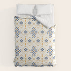 Scandinavian Geometric Floral Pattern  Nordic Folk Tile Design Blue and Mustard Modern Decor Comforter Gallery Image 6