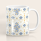 Scandinavian Geometric Floral Pattern  Nordic Folk Tile Design Blue and Mustard Modern Decor Coffee Mug Gallery Image 1