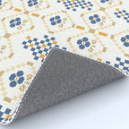 Scandinavian Geometric Floral Pattern  Nordic Folk Tile Design Blue and Mustard Modern Decor Rug Gallery Image 4
