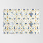 Scandinavian Geometric Floral Pattern  Nordic Folk Tile Design Blue and Mustard Modern Decor Rug Gallery Image 2